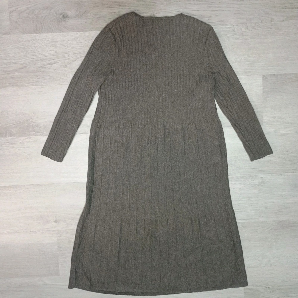 Eileen Fisher Italian Yarn 100% Wool Grey Long Sleeve Dress Ribbed Pleated XXS - Picture 7 of 7